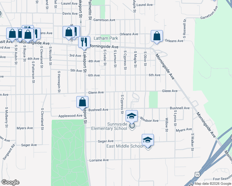 map of restaurants, bars, coffee shops, grocery stores, and more near 2500 South Lemon Street in Sioux City
