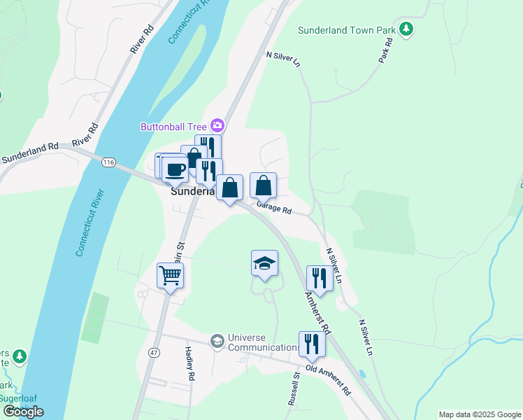 map of restaurants, bars, coffee shops, grocery stores, and more near 45 Amherst Road in Sunderland