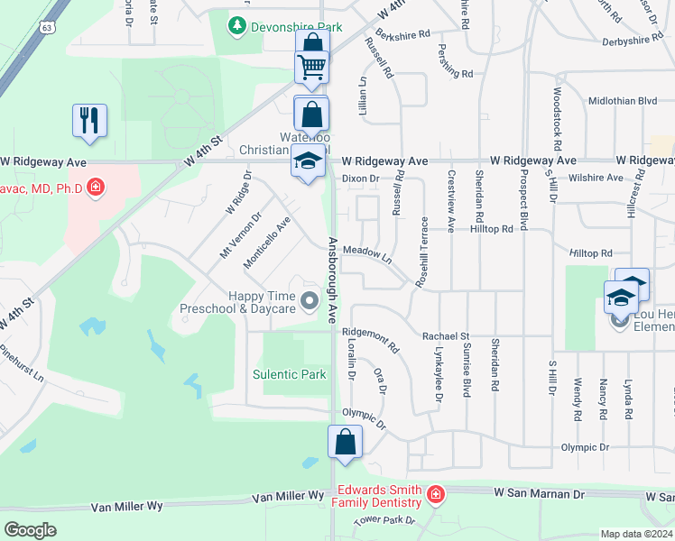 map of restaurants, bars, coffee shops, grocery stores, and more near 1125 Lantern Square in Waterloo