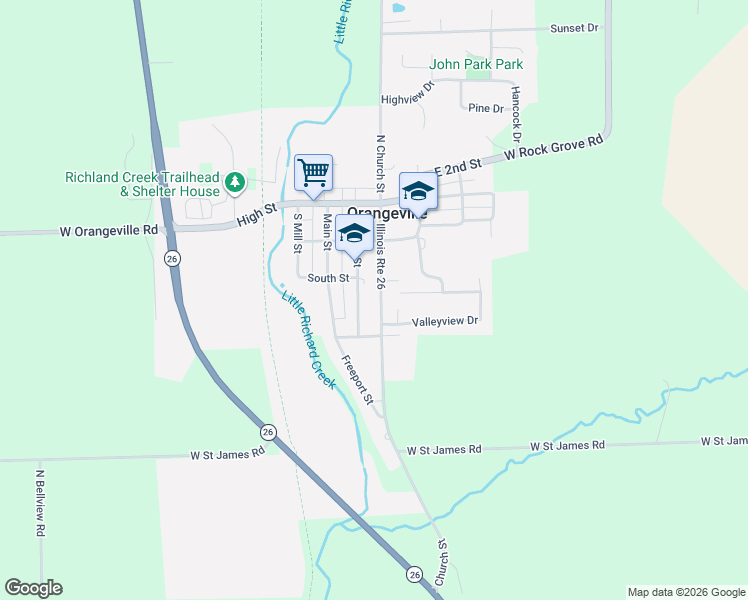 map of restaurants, bars, coffee shops, grocery stores, and more near 310 South Church Street in Orangeville