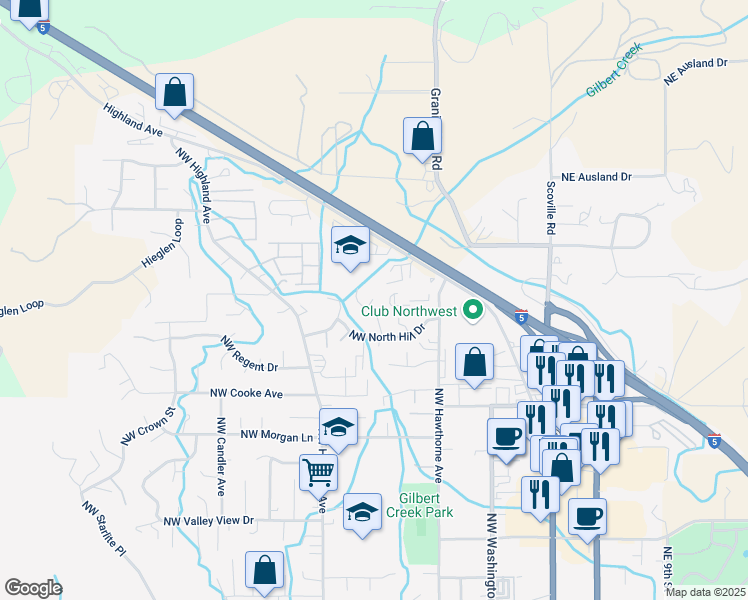map of restaurants, bars, coffee shops, grocery stores, and more near 2139 Northwest Heidi Lane in Grants Pass