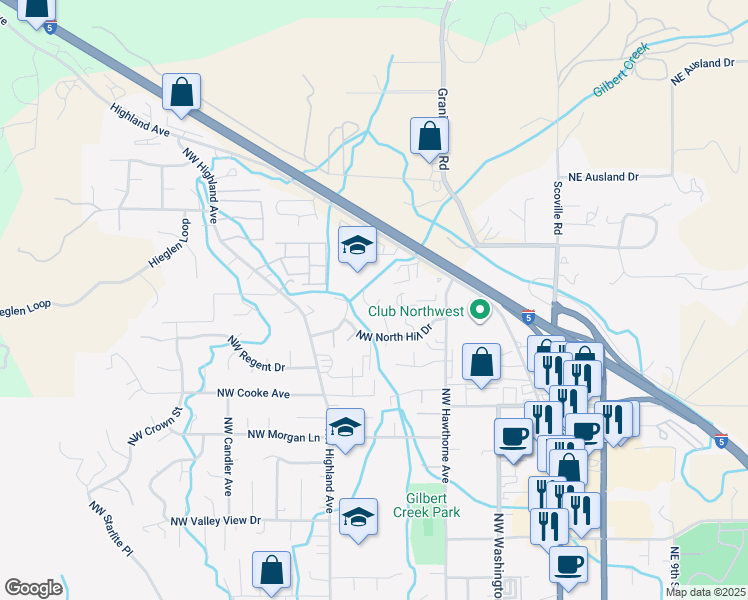 map of restaurants, bars, coffee shops, grocery stores, and more near 2139 Northwest Heidi Lane in Grants Pass