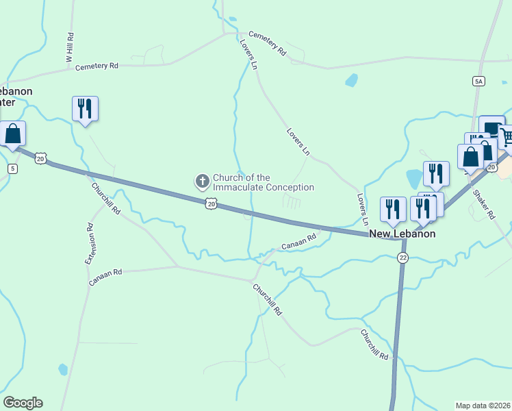 map of restaurants, bars, coffee shops, grocery stores, and more near 639-677 Columbia Pike in New Lebanon