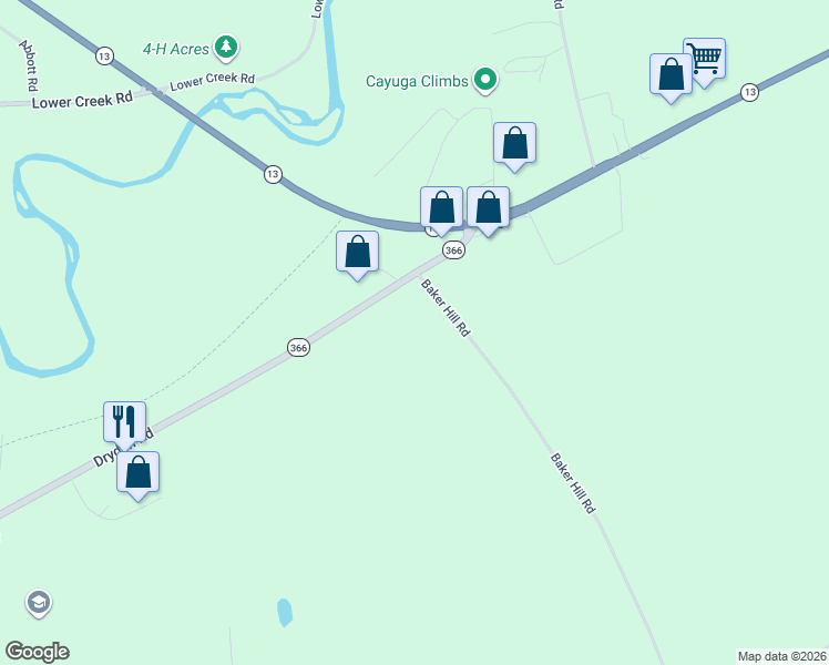 map of restaurants, bars, coffee shops, grocery stores, and more near 1279 Dryden Road in Ithaca