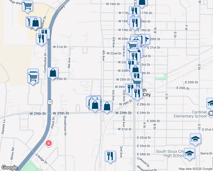 map of restaurants, bars, coffee shops, grocery stores, and more near in South Sioux City