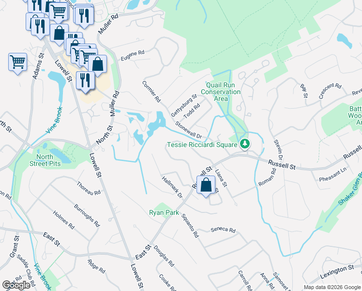 map of restaurants, bars, coffee shops, grocery stores, and more near 30 Duren Avenue in Woburn