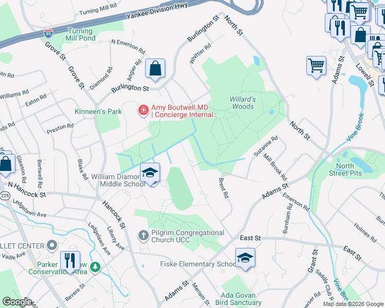 map of restaurants, bars, coffee shops, grocery stores, and more near 21 Hathaway Road in Lexington