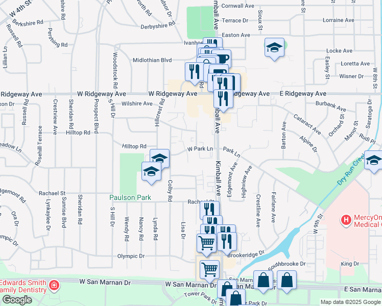 map of restaurants, bars, coffee shops, grocery stores, and more near 3232 Darlene Court in Waterloo