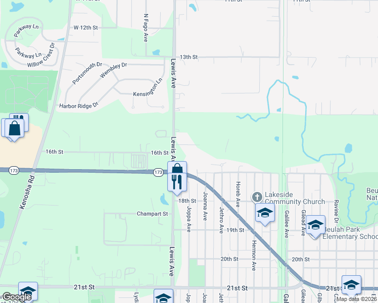 map of restaurants, bars, coffee shops, grocery stores, and more near 3740 Creekside Court in Winthrop Harbor