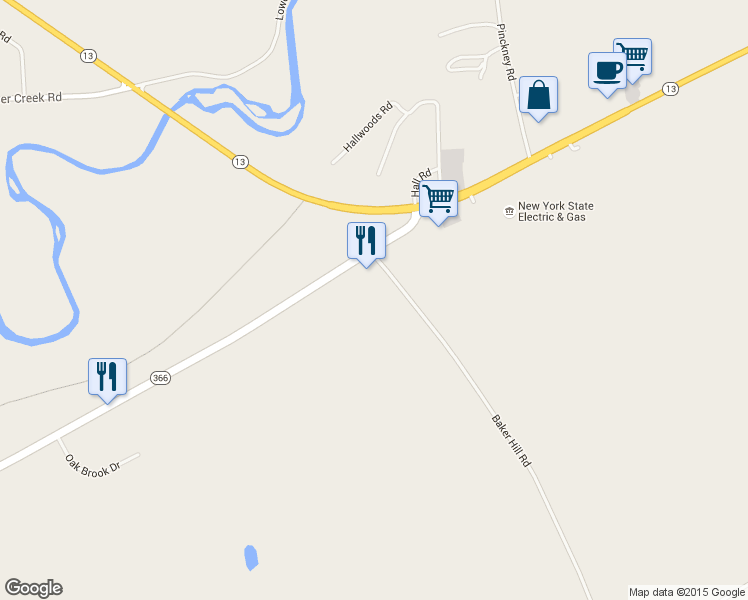 map of restaurants, bars, coffee shops, grocery stores, and more near 1279 Dryden Road in Ithaca