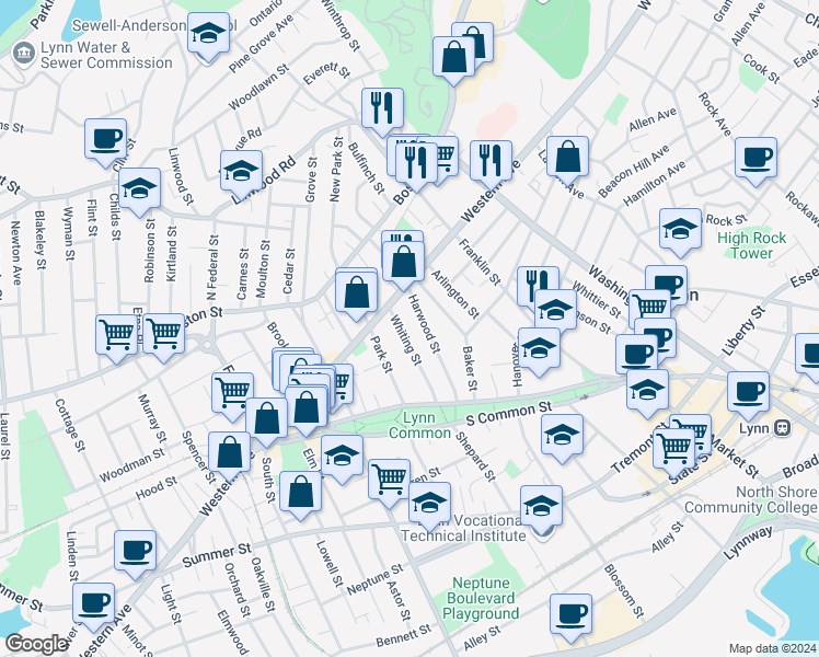 map of restaurants, bars, coffee shops, grocery stores, and more near in 