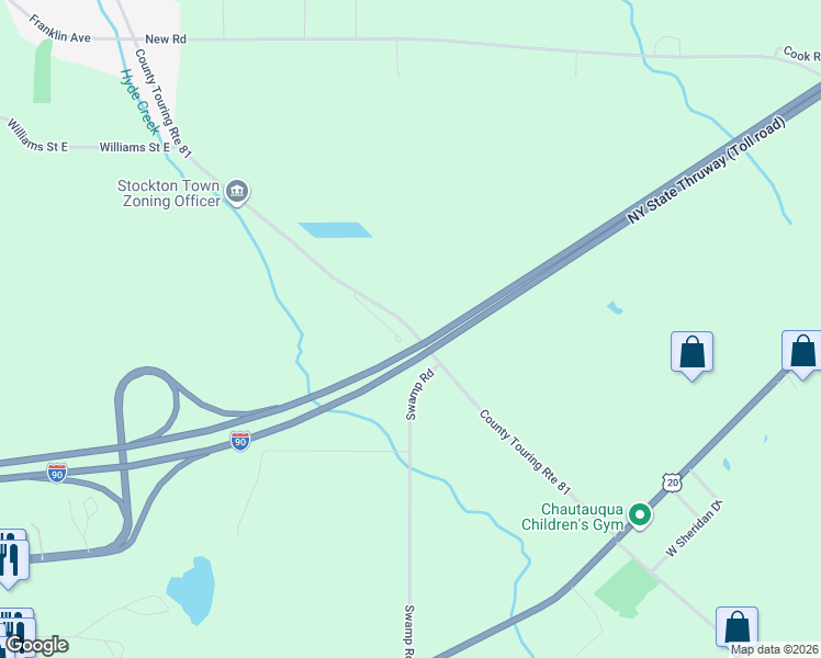 map of restaurants, bars, coffee shops, grocery stores, and more near 10745 Roberts Road in Dunkirk