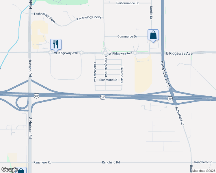 map of restaurants, bars, coffee shops, grocery stores, and more near Richmond Street in Cedar Falls