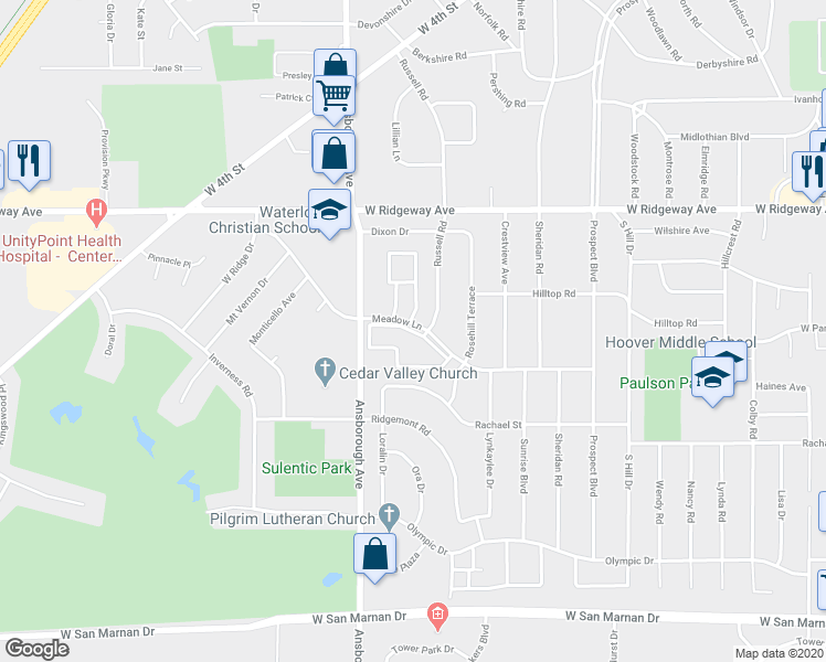 map of restaurants, bars, coffee shops, grocery stores, and more near 1103 Lantern Square in Waterloo