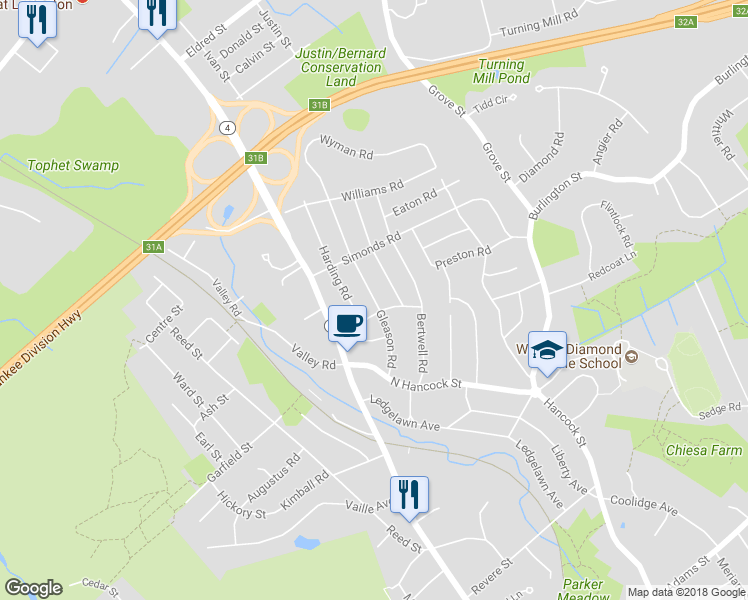 map of restaurants, bars, coffee shops, grocery stores, and more near 50 Gleason Road in Lexington