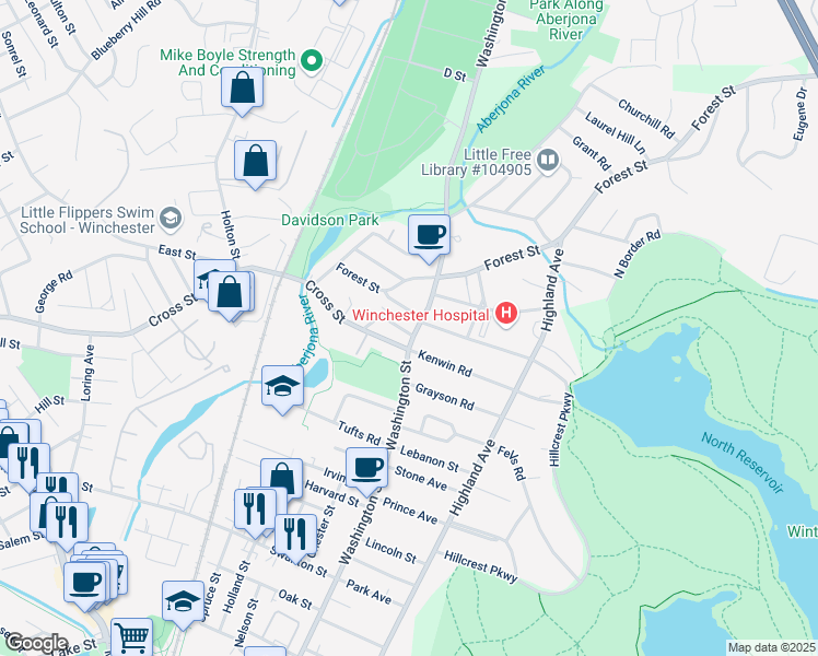 map of restaurants, bars, coffee shops, grocery stores, and more near 16 Clematis Street in Winchester