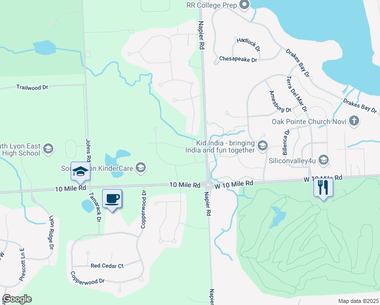 map of restaurants, bars, coffee shops, grocery stores, and more near 24488 Scenic Drive in South Lyon