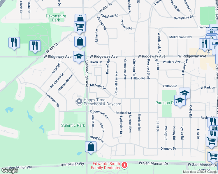map of restaurants, bars, coffee shops, grocery stores, and more near 791 Russell Road in Waterloo