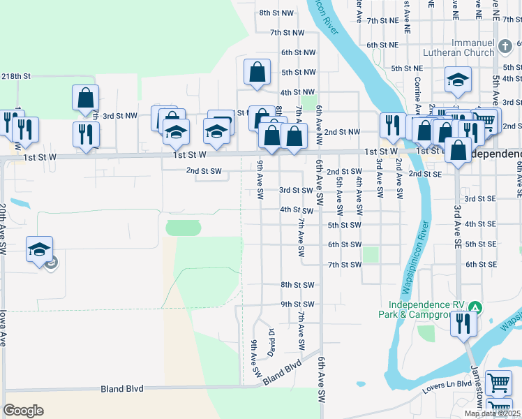 map of restaurants, bars, coffee shops, grocery stores, and more near 398 9th Avenue Southwest in Independence