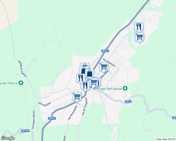 map of restaurants, bars, coffee shops, grocery stores, and more near 45 via legnano in Canino