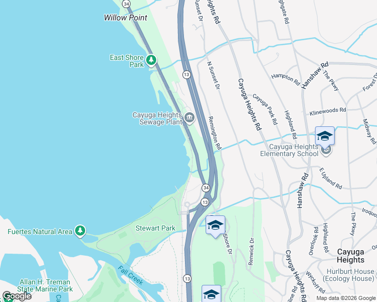 map of restaurants, bars, coffee shops, grocery stores, and more near 934 East Shore Drive in Ithaca