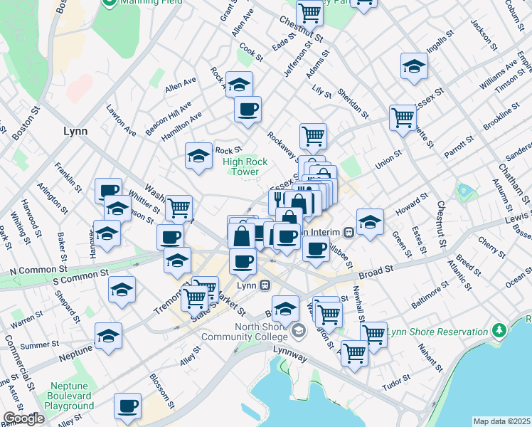 map of restaurants, bars, coffee shops, grocery stores, and more near 42 High Street in Lynn