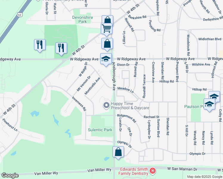 map of restaurants, bars, coffee shops, grocery stores, and more near 3321 Ansborough Avenue in Waterloo