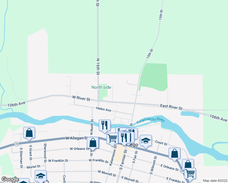 map of restaurants, bars, coffee shops, grocery stores, and more near 128 Florence Street in Otsego