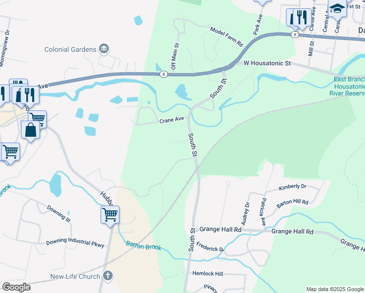 map of restaurants, bars, coffee shops, grocery stores, and more near 46 Porter Avenue in Dalton