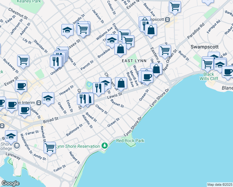 map of restaurants, bars, coffee shops, grocery stores, and more near 6 Fearless Avenue in Lynn