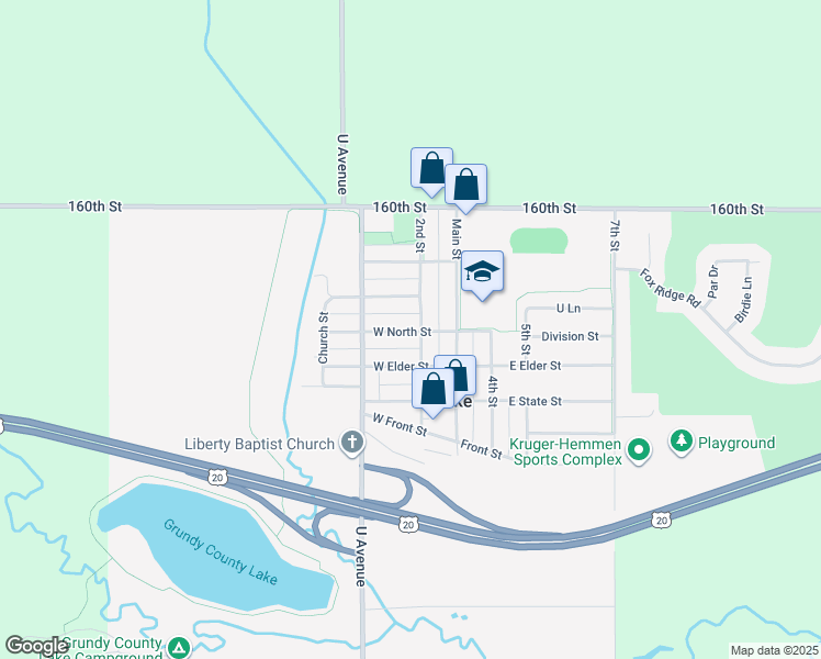 map of restaurants, bars, coffee shops, grocery stores, and more near N Avenue in Dike