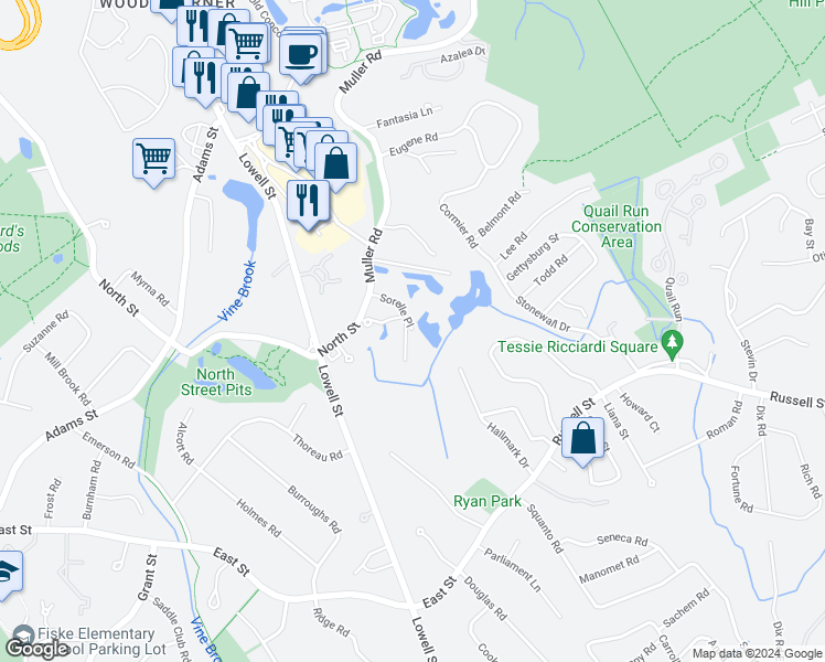 map of restaurants, bars, coffee shops, grocery stores, and more near 14 Sorelle Place in Burlington