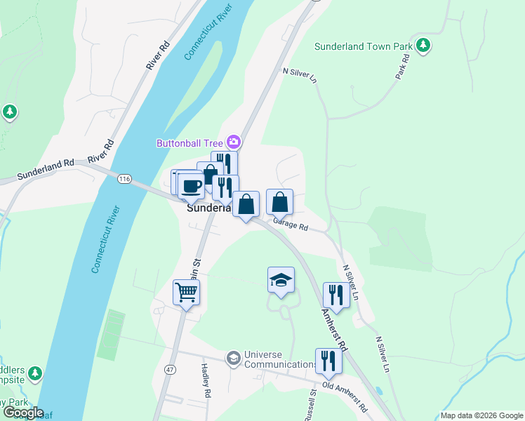 map of restaurants, bars, coffee shops, grocery stores, and more near 16 Sycamore Meadow Rd in Sunderland