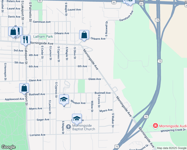 map of restaurants, bars, coffee shops, grocery stores, and more near 5700-5898 Morningside Avenue in Sioux City