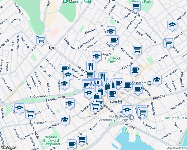 map of restaurants, bars, coffee shops, grocery stores, and more near in Lynn