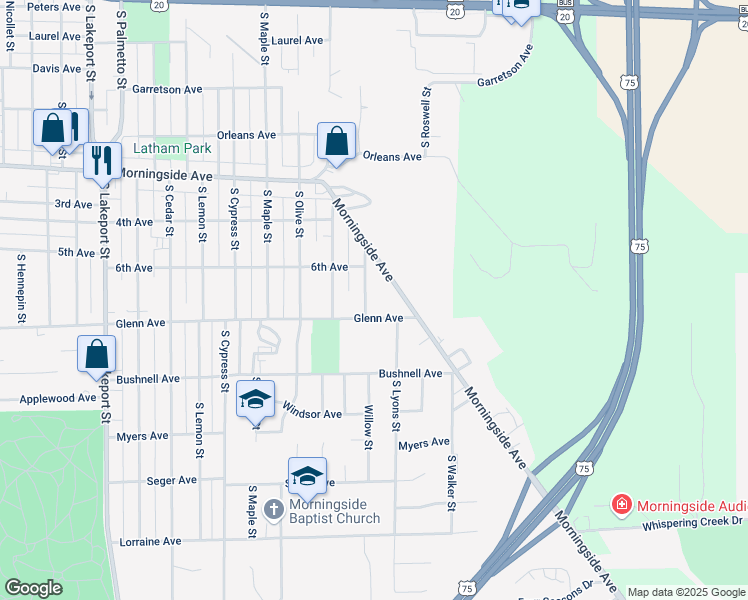 map of restaurants, bars, coffee shops, grocery stores, and more near 5700-5898 Morningside Avenue in Sioux City