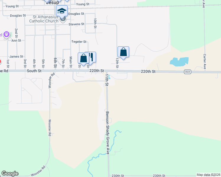map of restaurants, bars, coffee shops, grocery stores, and more near 2237 Benson Shady Grove Avenue in Jesup