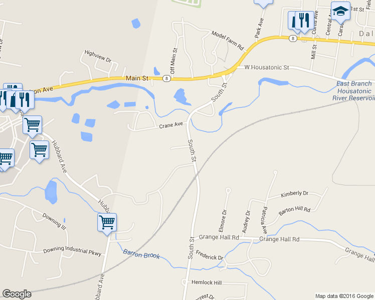 map of restaurants, bars, coffee shops, grocery stores, and more near 46 Porter Avenue in Dalton