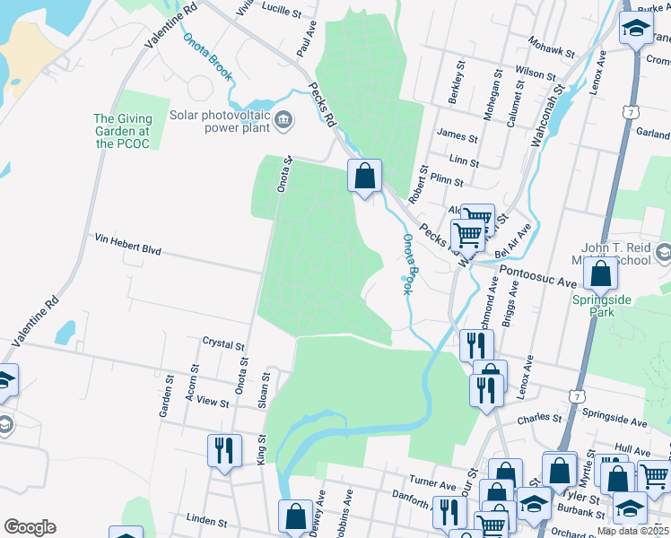 map of restaurants, bars, coffee shops, grocery stores, and more near 203 Wahconah Street in Pittsfield