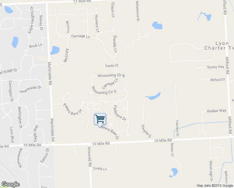 map of restaurants, bars, coffee shops, grocery stores, and more near 58601 Winnowing Circle South in South Lyon