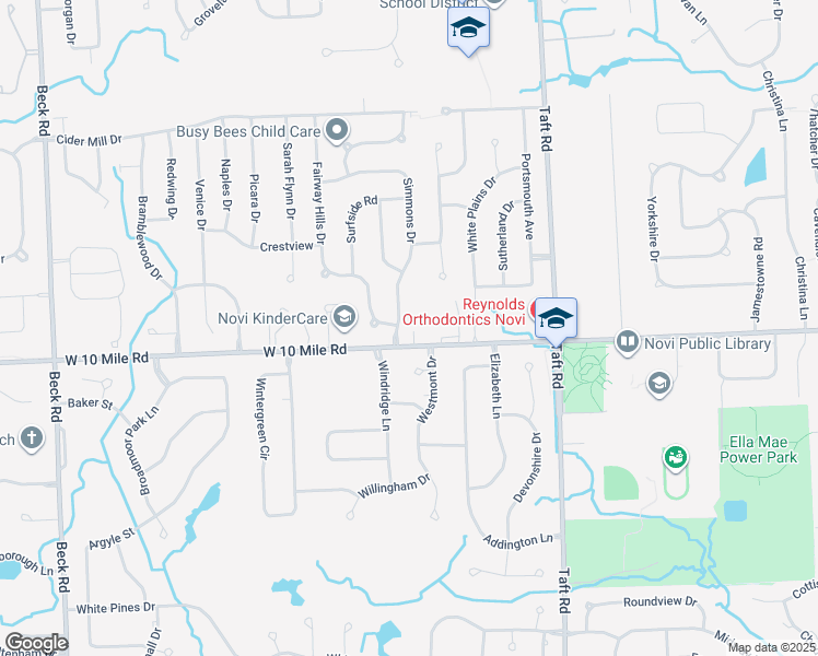 map of restaurants, bars, coffee shops, grocery stores, and more near 24236 Simmons Drive in Novi