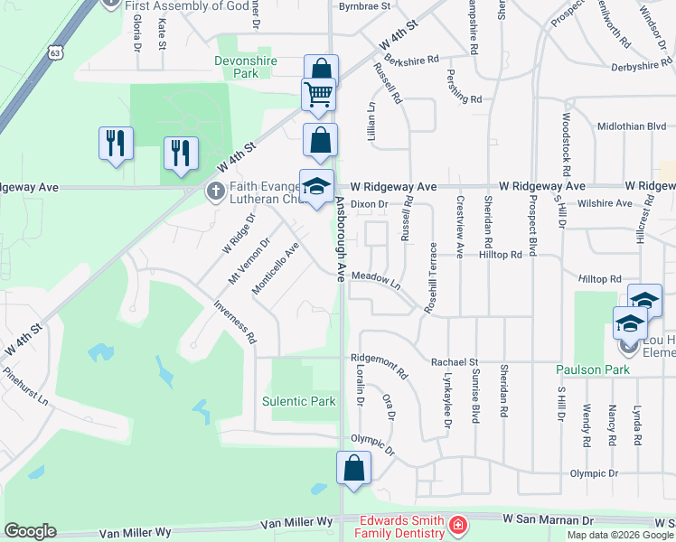 map of restaurants, bars, coffee shops, grocery stores, and more near 3321 Ansborough Avenue in Waterloo