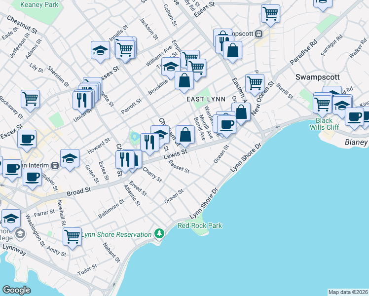 map of restaurants, bars, coffee shops, grocery stores, and more near 6 Fearless Avenue in Lynn