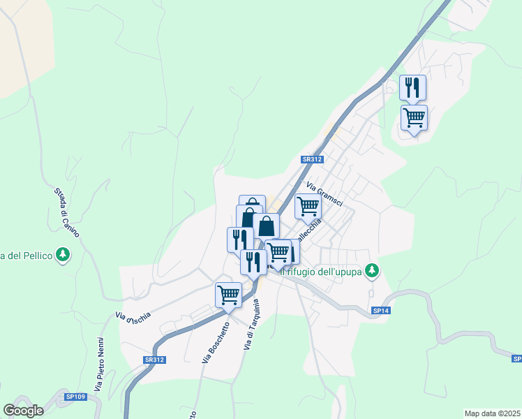 map of restaurants, bars, coffee shops, grocery stores, and more near 45 via legnano in Canino