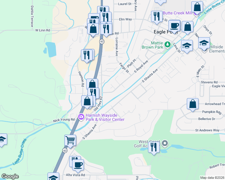 map of restaurants, bars, coffee shops, grocery stores, and more near 866 South Royal Avenue in Eagle Point