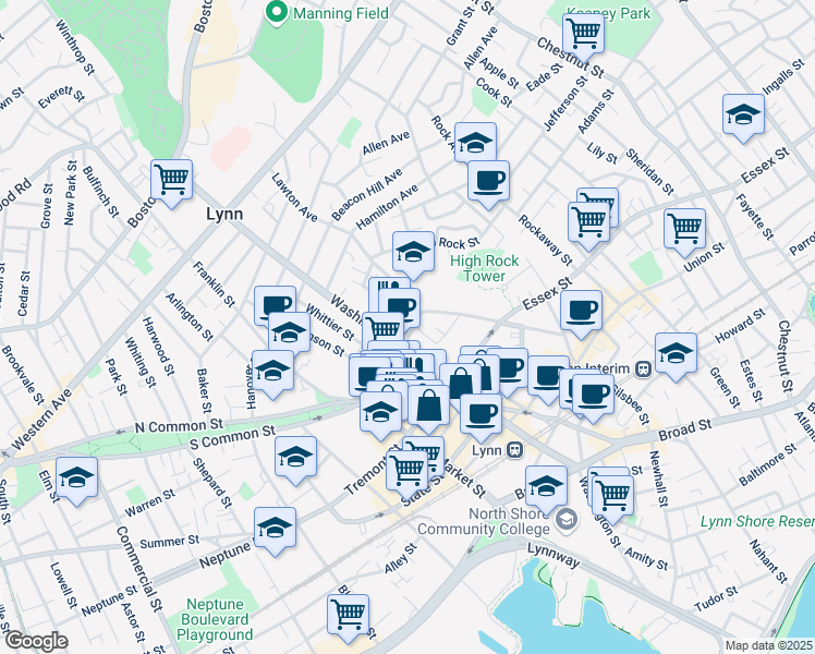map of restaurants, bars, coffee shops, grocery stores, and more near in Lynn