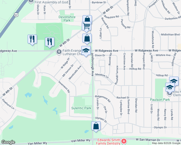 map of restaurants, bars, coffee shops, grocery stores, and more near 3321 Ansborough Avenue in Waterloo