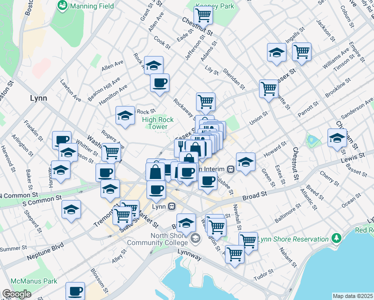 map of restaurants, bars, coffee shops, grocery stores, and more near 15 High Street in Lynn