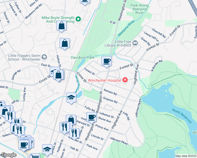 map of restaurants, bars, coffee shops, grocery stores, and more near 16 Clematis St in Winchester