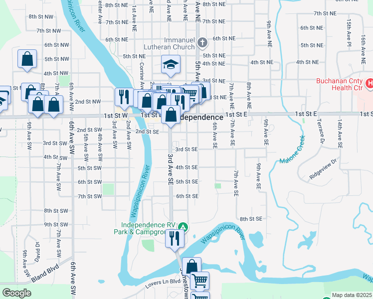 map of restaurants, bars, coffee shops, grocery stores, and more near 399 3rd St SE in Independence
